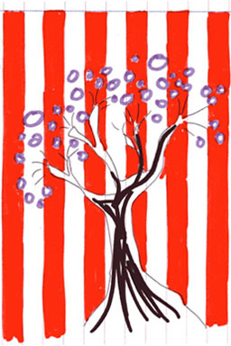 A tree with a stripey background